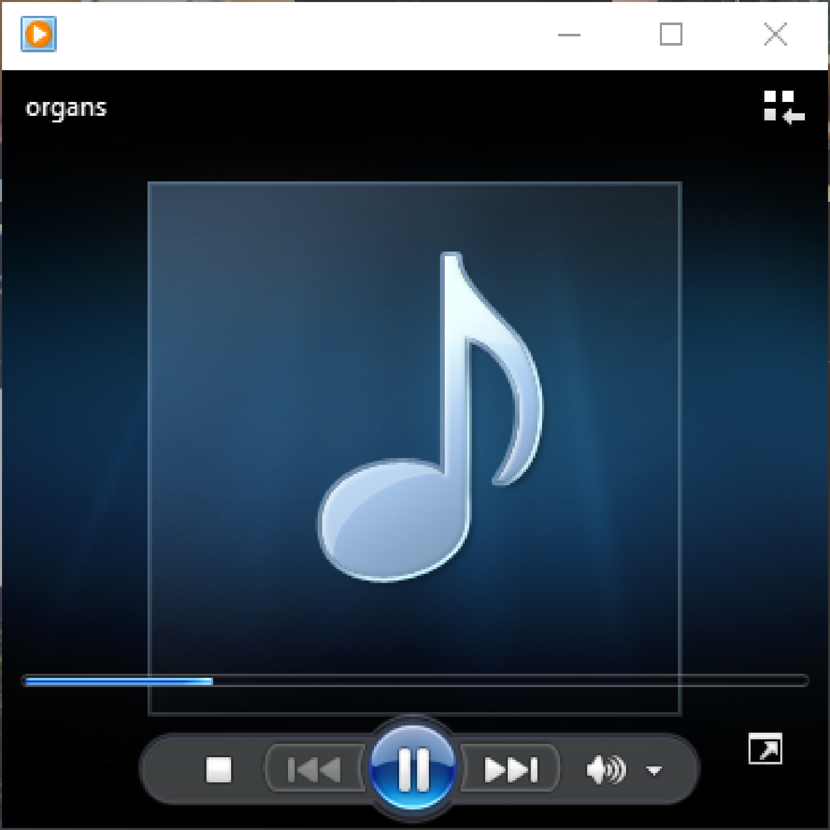 Windows media player screenshot. File is titled 'organs'