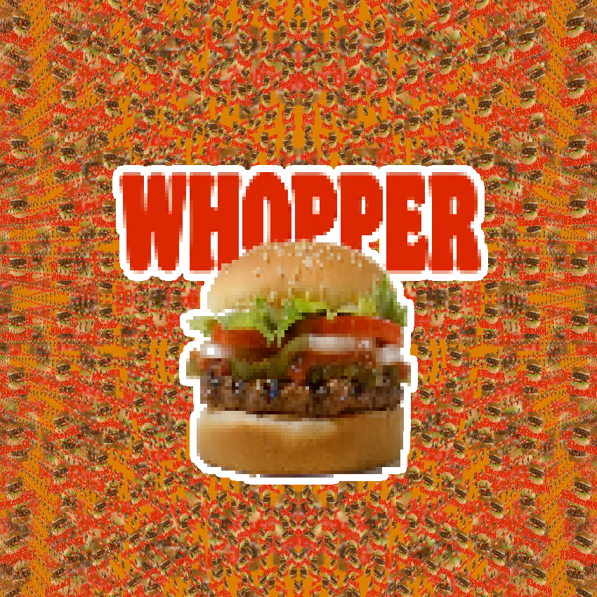 World of burgers with a image of a Whopper